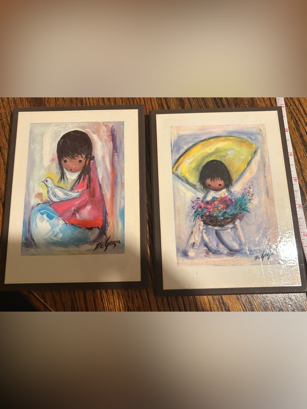 Ted DeGrazia Plaque Tile Signed Prints Set of 2- The White Dove + Flower Boy